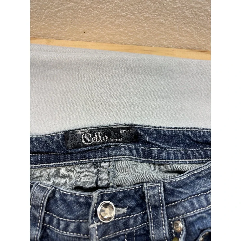 Cello Jeans Womens 10 Medium Wash Distressed Embellished Flare Denim Jeans Blue